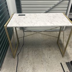 Marble, foldable, table with charging ports 