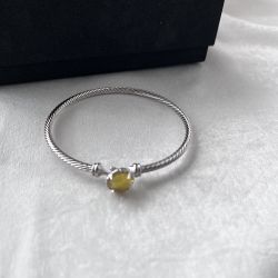Yellow Diamond Double Clasp Silver Bracelet 