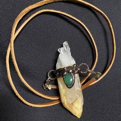 Golden Quartz, Green Agate &  Quartz Cluster Pendant