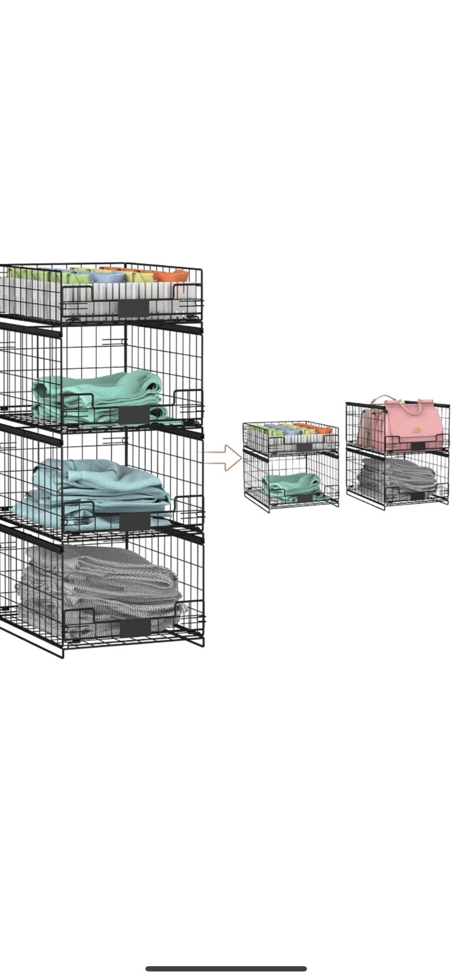 4 Tier Closet Organizers and Storage Shelves for Clothes,4 Pack Stackable Storage Bins Metal Wir