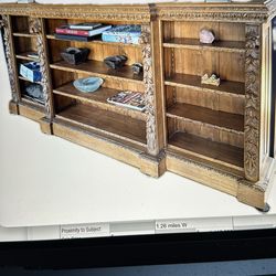 Long carved wood bookcase