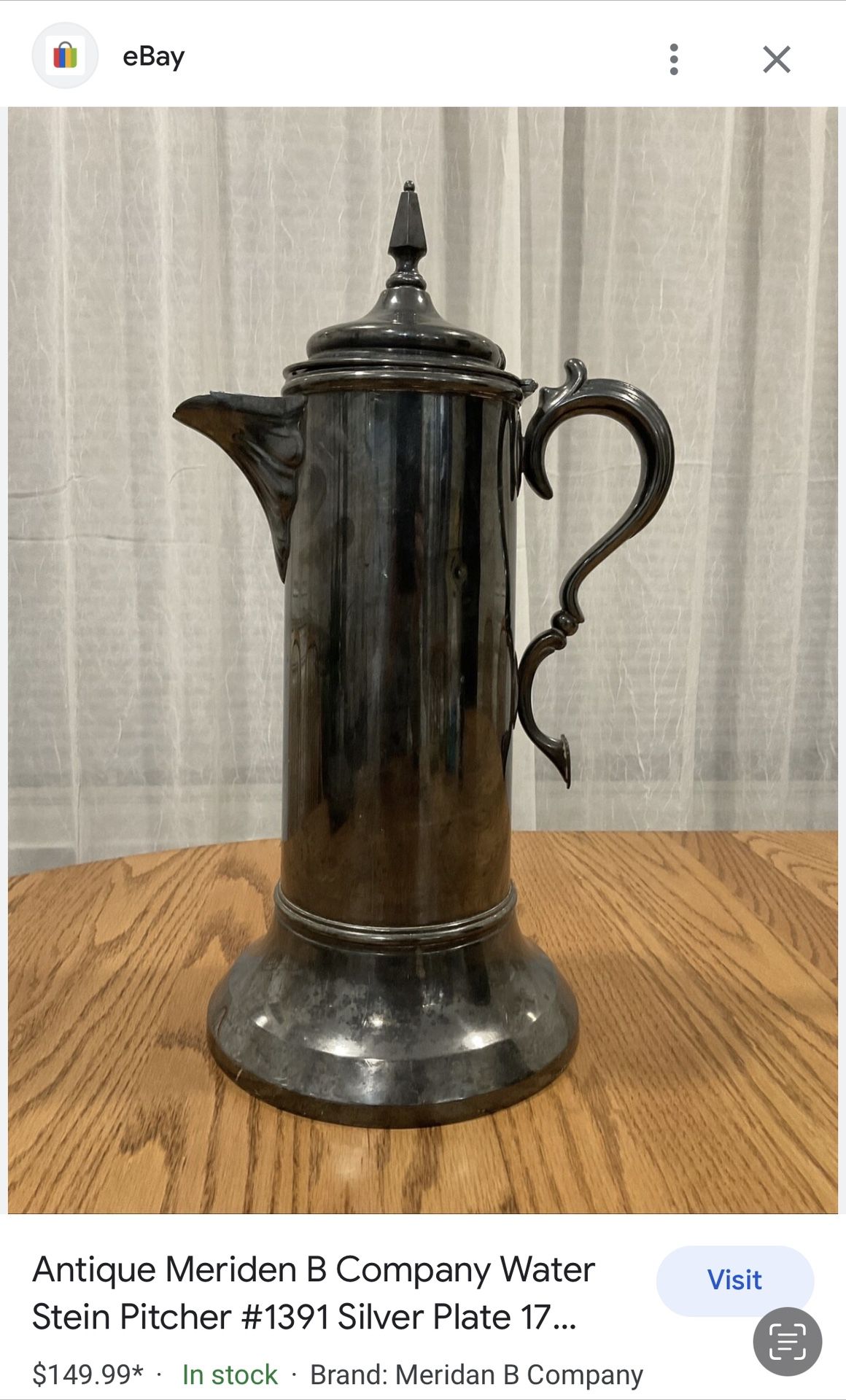 Antique Meriden Company Pewter And Silver Pitcher