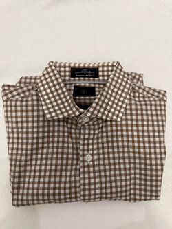 Banana Republic Mens Dress Shirt  Tessitura Monti Brown White