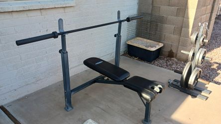 Olympic Weight Set with bar, 255lb. plates, and stand
