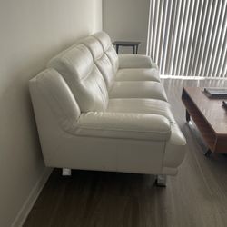 Sofia Vergara Luxury Real Leather Italian White Couch OBO. TRYING TO SELL With Unlimited Cleaning Package Free