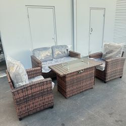 4pc Outdoor Patio Wicker Set With Firepit table 