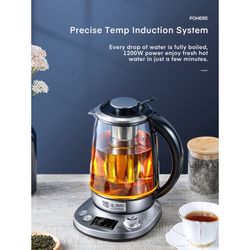 Electric Kettle Temperature Control with 9 Presets, LCD Display, 1.7L Glass Tea Kettle, 2Hr Keep Warm