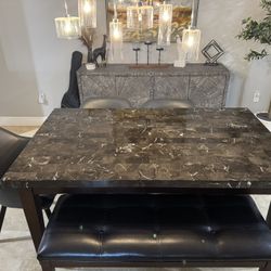 Dining Set: Marble Table + 3 Chairs + Bench