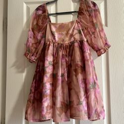 Cute Wedding Guest Dress Floral Babydoll Mini Dress XS