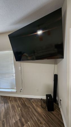 75" TCL, Samsung Sound bar, Full motion wall mount
