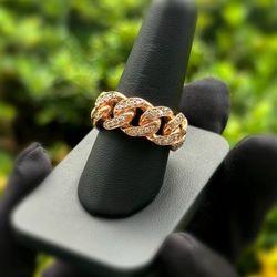 NEW Jewelry 10k solid rose gold Cuban link style ring diamond 2.4 CTW sz 10 15.8 grams 10.5mm