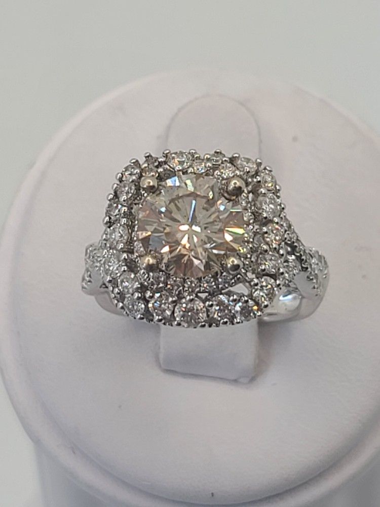 18k White Gold 4.10ctw 2.60ct Center Diamond Engagement Ring 