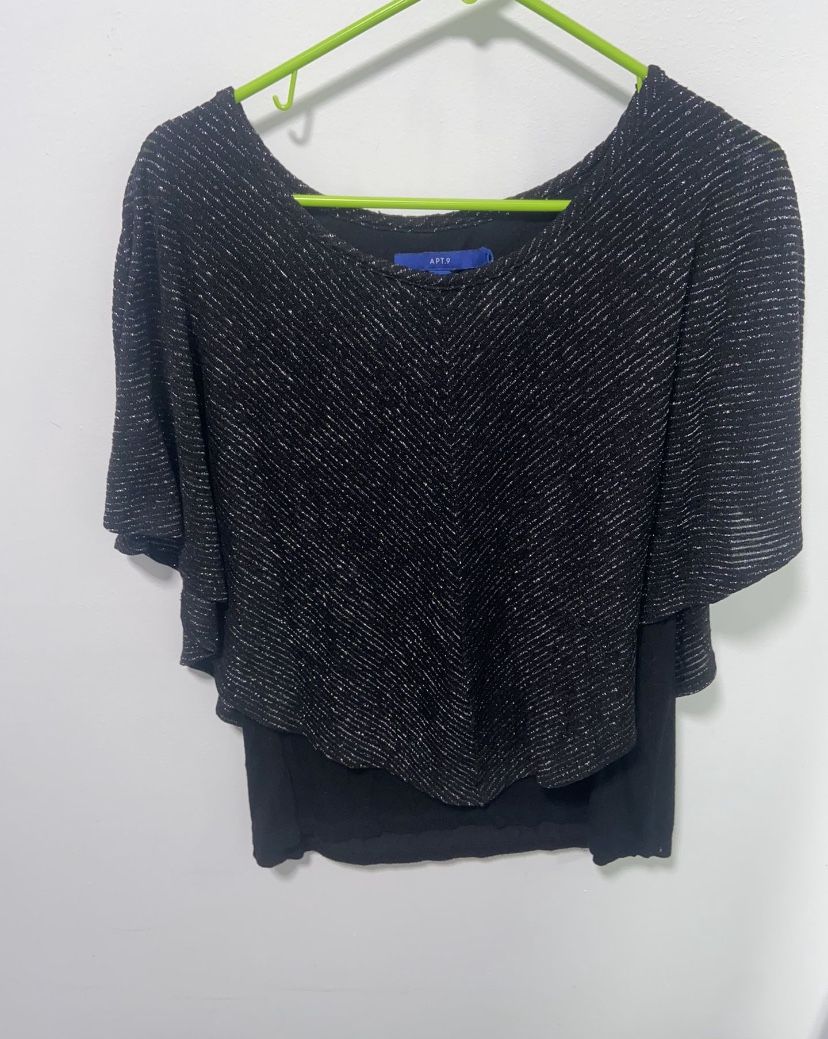 APT 9 Black/Silver Dressy Blouse - Size Large!