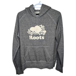 Roots Grey Salt Pepper Beaver Logo Hoodie Sweatshirt