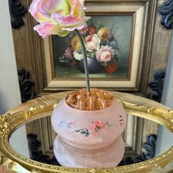Vintage Pink Glass Flower Frog with Bowl, Flower Arranging Frog, Glass Flowerlite, 11 Hole Pink Flower Frog, Cottage Decor, Grandmillenial
