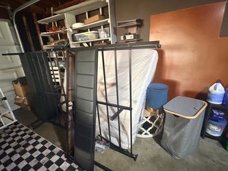 Full size metal frame bed with drawers and charging station. Queen size mattress for 125$ also available