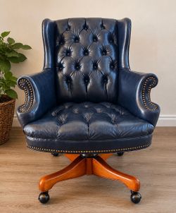 Vintage Wingback English Chesterfield Leather Tufted Executive Office Chair