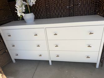 White 6-Drawer Dresser with Gold Handles