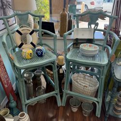 Beautiful Set of 2 Coastal Beachy Bar Stools – Woven Seat -Inspired Detail – $85 Each / $150 Set