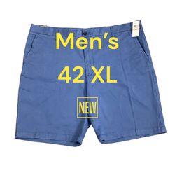 Men's IZOD Saltwater Blue 42 XL Khakis Chino Shorts Cotton Twill Stretch NWT