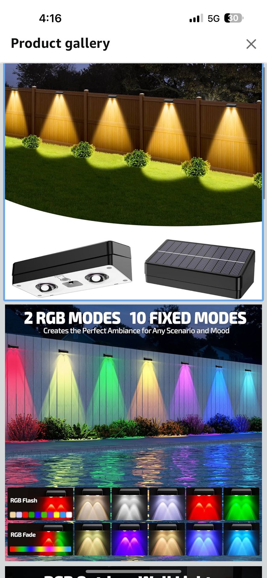 Solar Fence Lights Outdoor,Fence Solar Lights Outdoor IP65 Waterproof Designed with 12 Modes RGB 10 Colors for Wall Step Pool Railing Patio Backyard H