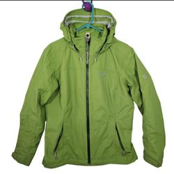 MOUNTAIN HARDWEAR Women’s Bright Lime Green Gray Hooded Dry.Q Jacket size M