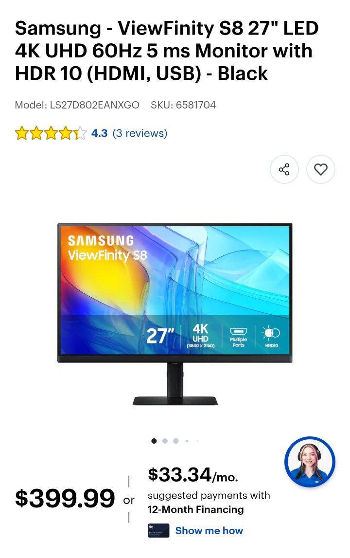 Samsung Viewfinity S8 27" Monitor