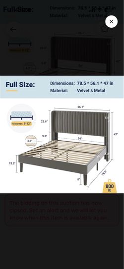 Allewie velvet wingback bed frame full size