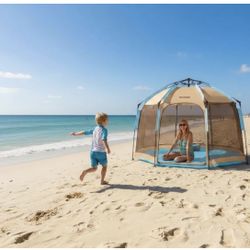 New-3 in 1 Easy Pop Up Beach Tent Sun Shelter, 5-Sec Setup Hands-Free Playpen with Mosquito Net, Adjustable Interior Sunshade, UPF 50+ Portable Foldab