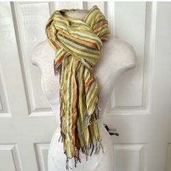 Yellow Striped Fringe Scarf 