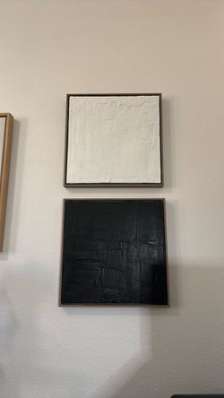 Abstract Black and White Textured Canvas Paintings Set of 2