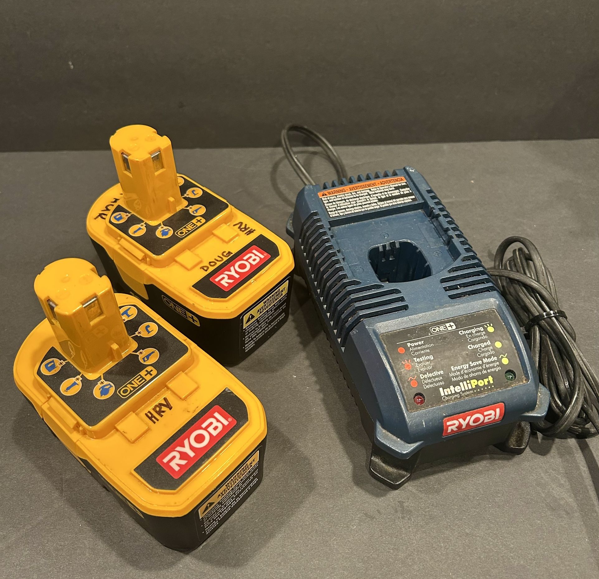Like New TWO (2) RYOBI BATTERIES & MULTIPORT Charger, In Like New Condition. 