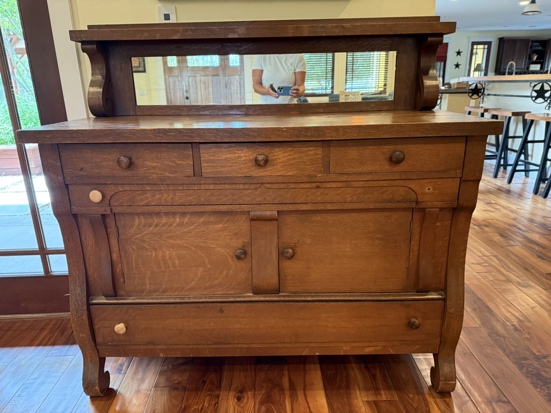 Antique Tiger Wood Side Board Buffet