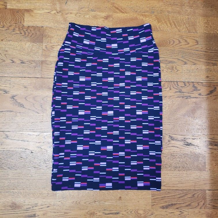 Lularoe Navy Cassie Navy Skirt With Geometric Design Pencil Skirt 