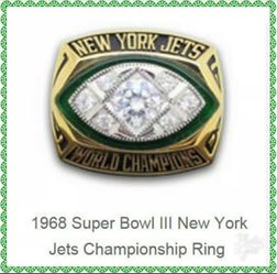 Joe Namath 1968 Super Bowl Fan Ring