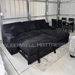 Black Sleeper Sectional With Storage