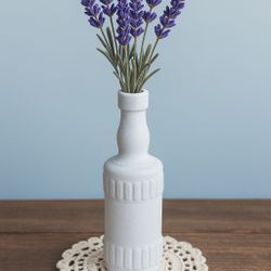 Vintage 1980s Painted White Glass Decorative Bottle White Cork, 2x7”