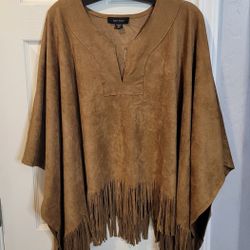 Faux Suede Fringe Poncho Shawl Cape
