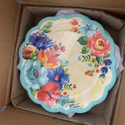 The Pioneer Women Delaney Teal Floral Melamine Dinner Plate 10.7” Set Of 8