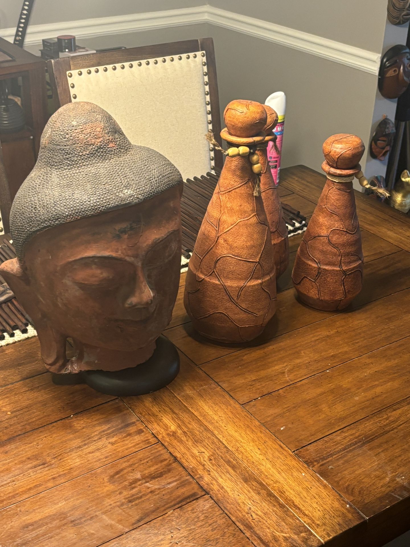 Buddha head And Leather Canisters