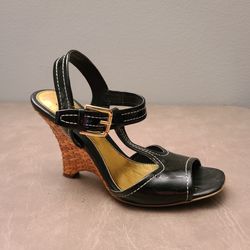 Franco Sarto Black Wedge Sandals (Size 6.5)