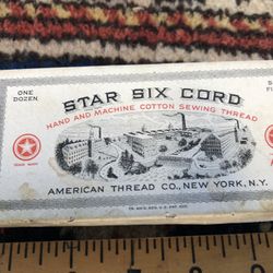 Vintage American Thread Co NY Star Six Cord Cotton Thread Box & Spools