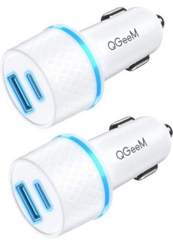 Brandnew 2pk USB Car Charger, QGeeM 42.5W Dual Car Charger with Power Delivery & Quick Charge 3.0 Car USB Charger 2 Port Fast Charging Compatible for