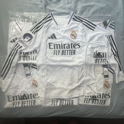 Long sleeve player version Soccer fútbol Real Madrid  Vini jr #7 gray set Mbappe #9 Orange set kids Bellingham #5 set player version sizes playera bes