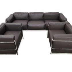 Le Corbusier LC2 Style Leather Sofa Set 