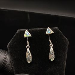 Natural Abalone Shell Huggie & Stud Earrings – 925 Sterling Silver Set