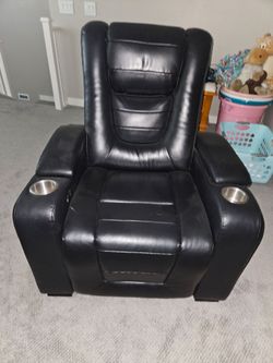 2 Black Leather Power Recliner Chair with Cup Holders