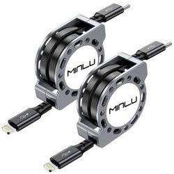 new  USB C to Retractable Lightning Cable 4FT, 2Pack [MFi Certified] iPhone 14/13/12/11 Fast Charging Cord Type C iPhone Charger Cable for iPhone 14 1