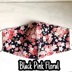 Black Floral Adjustable Face Mask