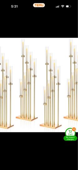 Floor Candelabra 4pcs Floor Candle Holders Wedding 7 Arms Golden Candle Sticks Hold Decor 46.5" Tall Metal Candlestick Set with Acrylic Lampshades for